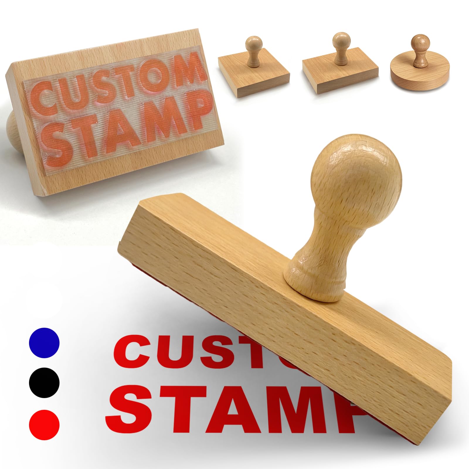 Custom Logo Stamp Personalised Wood Rubber Stamp with Logo/Address/Name/Text-Upload Your Own Image Stamp for Business Artwork