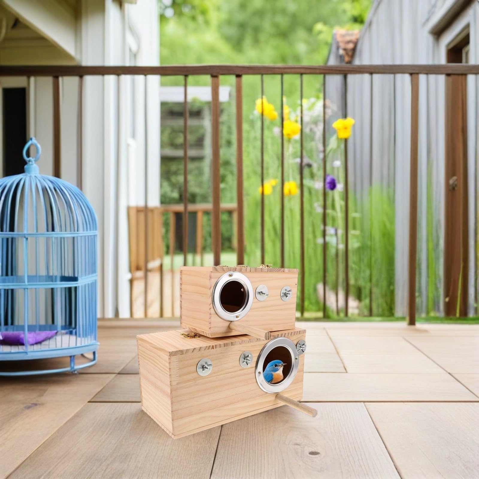 Toyvian 2 Piezas Caja Nido para Pájaros Pequeños Nido de Cría de Periquitos de Madera y Metal, Fácil de Limpiar, Colgante Exterior, para Periquitos y Cacatúas