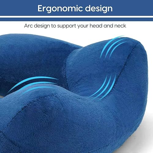 Miniatura 3 de Almohada inflable de viaje para avión, almohada inflable para el cuello para viajar con terciopelo suave, funda lavable para dormir, avión, tren,