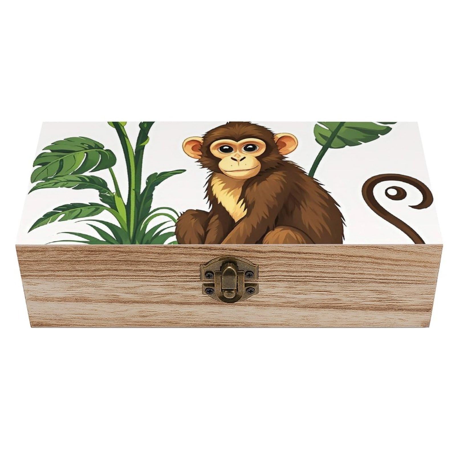 AQRJLPM Wooden Jewelry Box Beautifully Keepsake Box Trinket Box Keepsake Storage Organizer Monkey And Plant Handmade Wooden Box for Storing Jewelry, Coins, Tartot Cards, Small Treasures