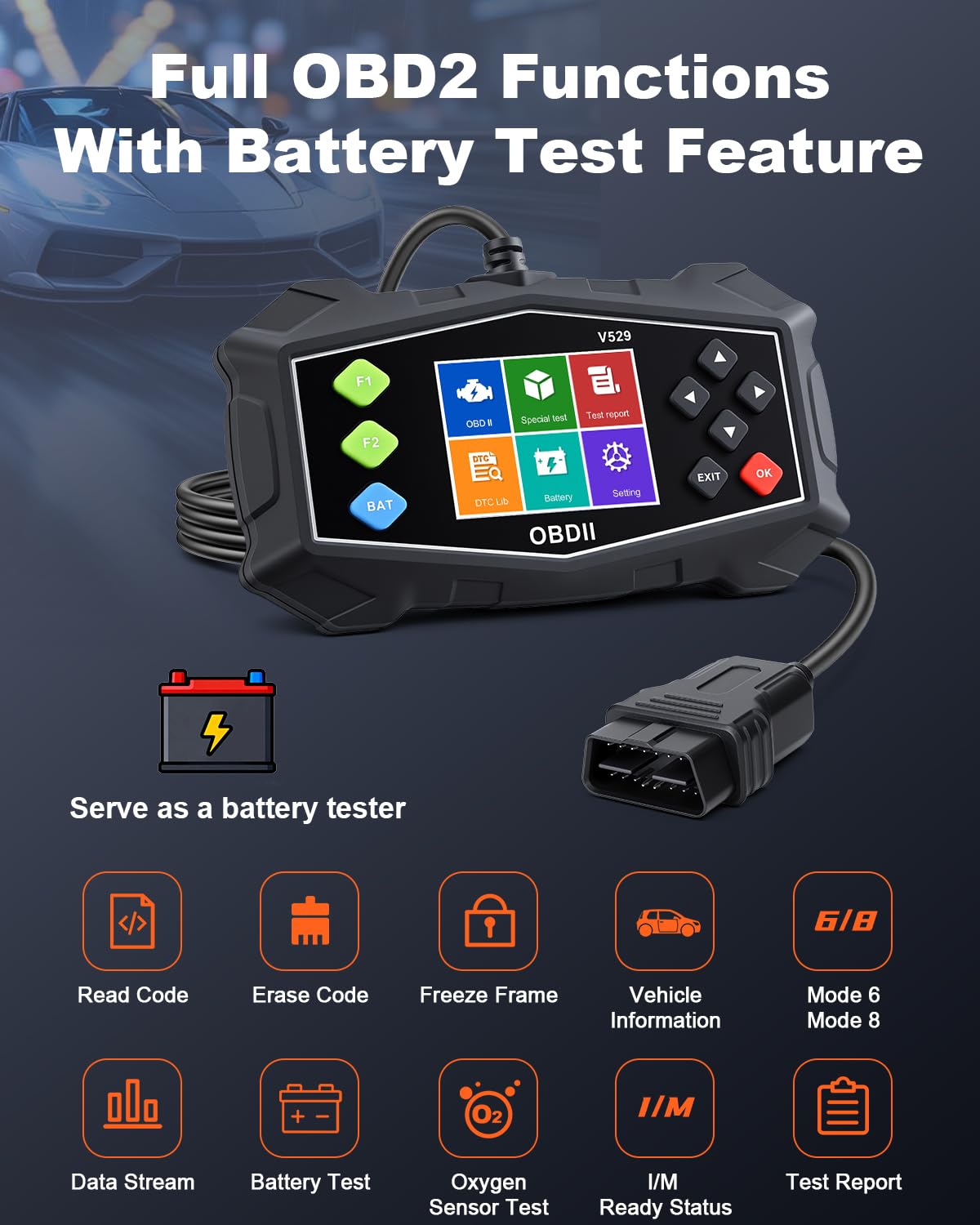 EXTRACTME - Scanner diagnostico OBD2, scanner per auto con tester batteria, luce del motore, flusso dati, prontezza I/M, modalità 6/8, lettori di codici professionali e strumenti di scansione per