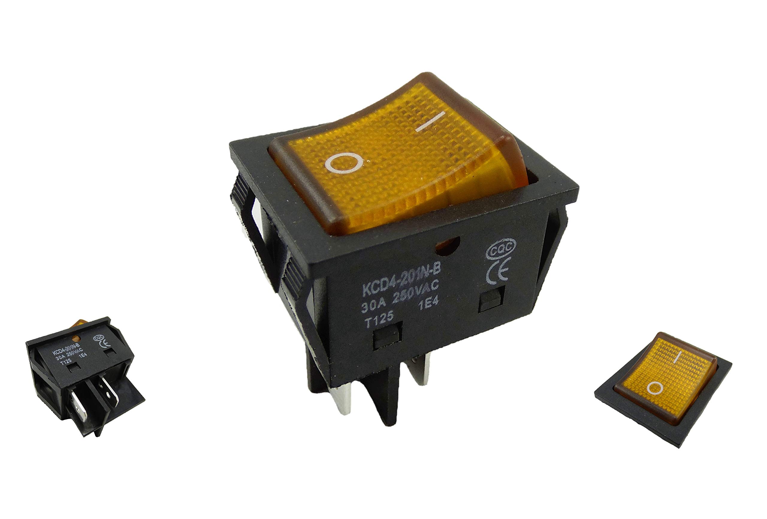 Built-in rocker switch, 2-pole (4-pin) 30 A, 250 ~ 28.5 x 21.9 mm, yellow illuminated (1)