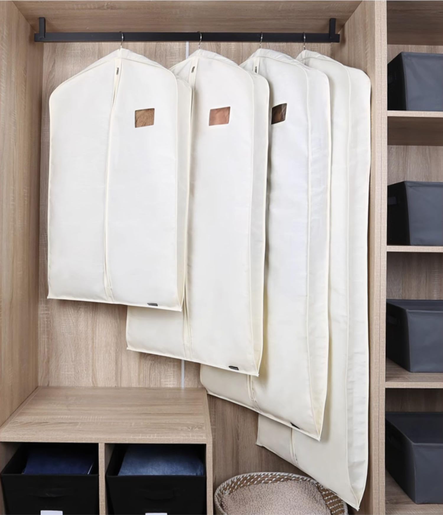 Hängende Kleidersäcke, 2 Stück, Baumwoll-kleiderhüllen Mit Reißverschluss, Atmungsaktive Kleidersäcke, Staubdichte Anzugstasche, Kleiderschrank-aufbewahrungstaschen Für(Size:130cm+150cm,Color:Breiter)