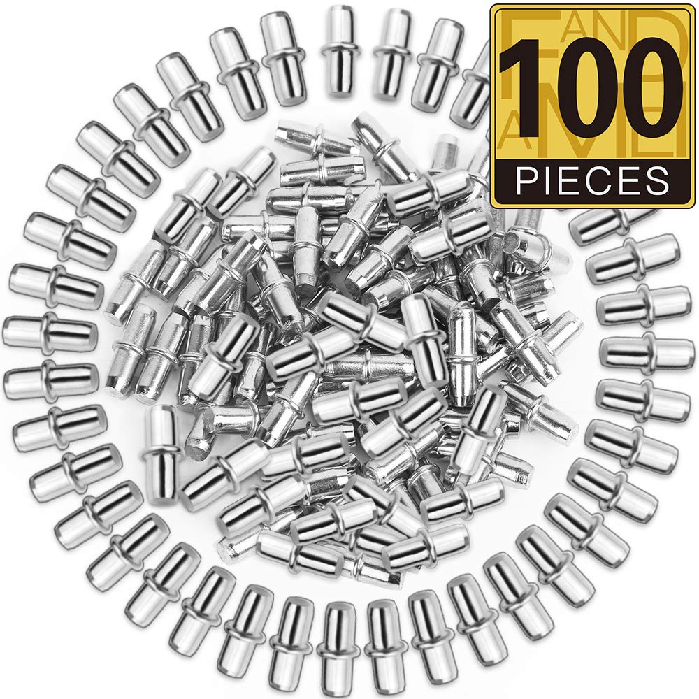 FANDAMEI 100 Pack Shelf Pins Metal Nickel Support Pegs for Furniture Shelves Bracket