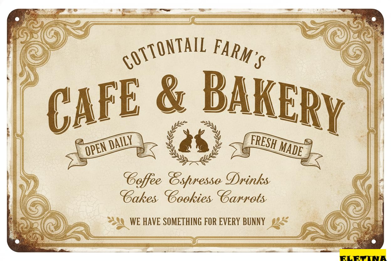 Cottontail Farm Cafe Easter Tin Sign, 12x8 Inch Decor