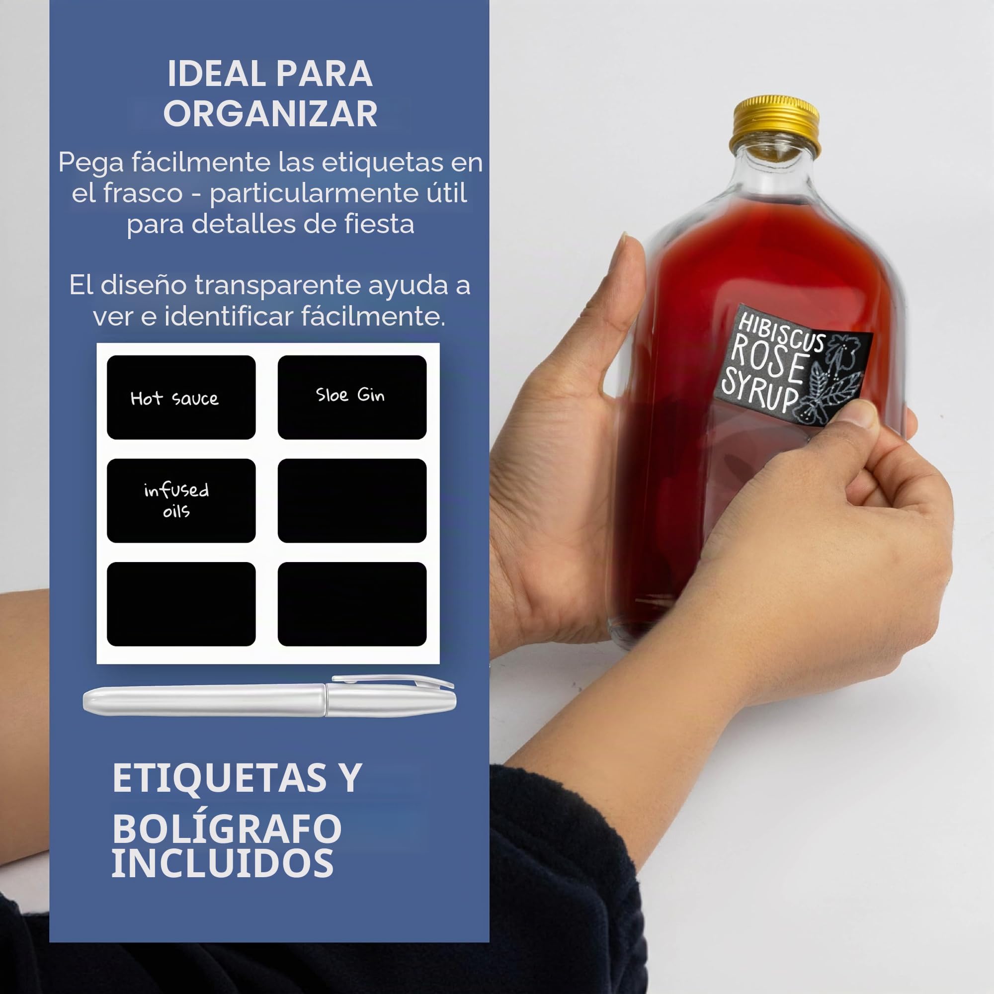 HEFTMAN Flask Botellas de vidrio - paquete de 10 botellas vacías de vidrio de 500 ml con tapas doradas