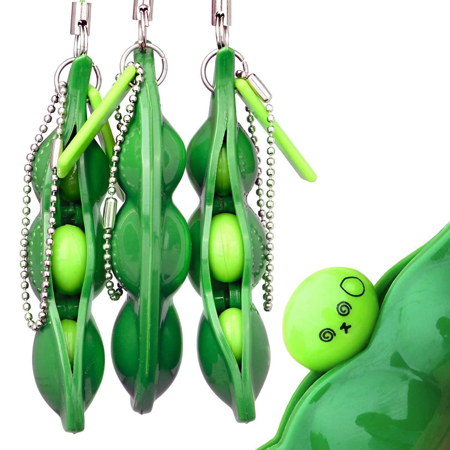 ZhengYueSqueeze Beans Keychain ADHD Fidget Toys Squishy Pea Pod Stress Toy Bring Fun for Kids 3PCS with Reduce Anxiety and Stress