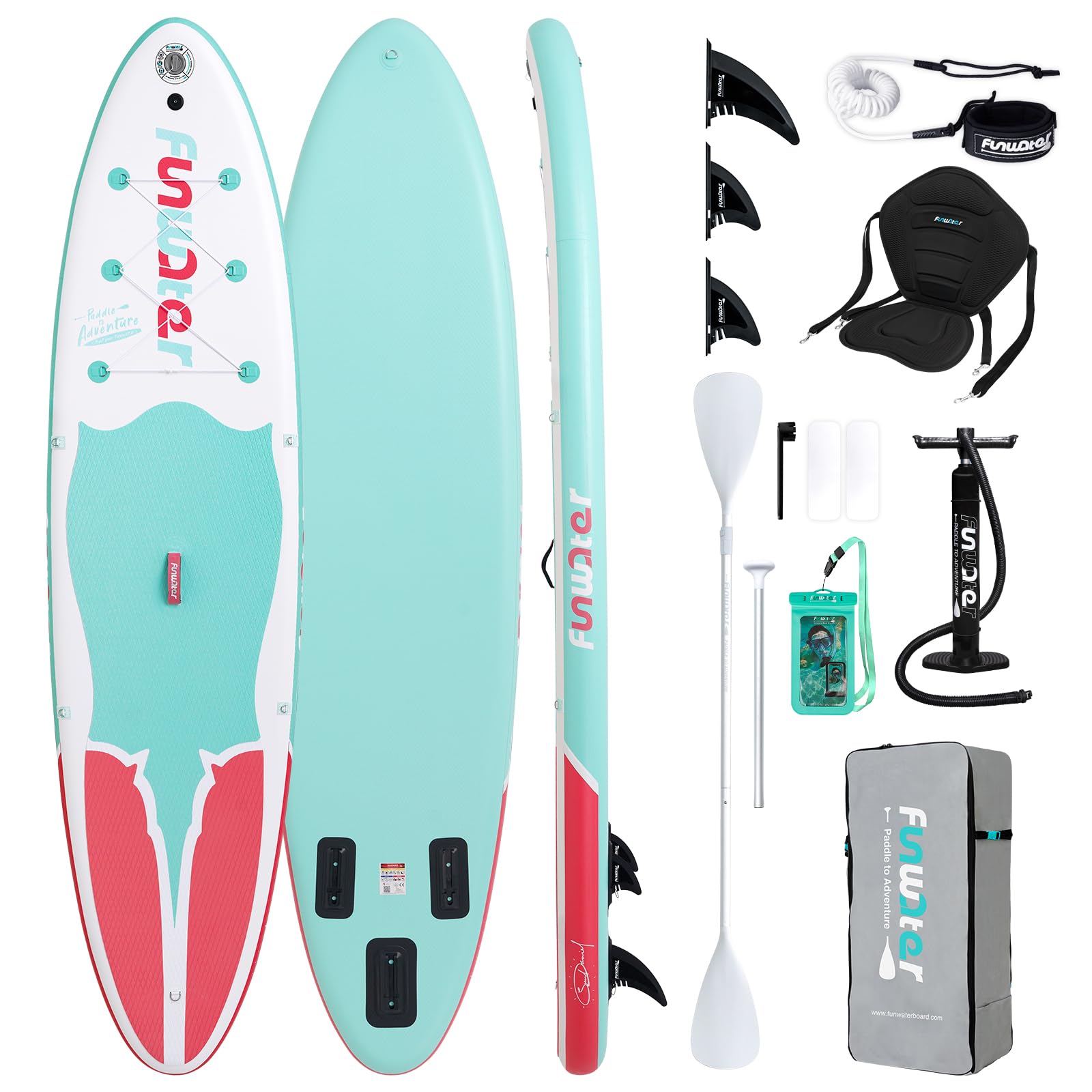 FunWater SUP Tavola gonfiabile con pinne,guinzaglio di sicurezza, pompa a mano, pagaia,zaino Sup,per adulti e ragazzi di tutti i livelli