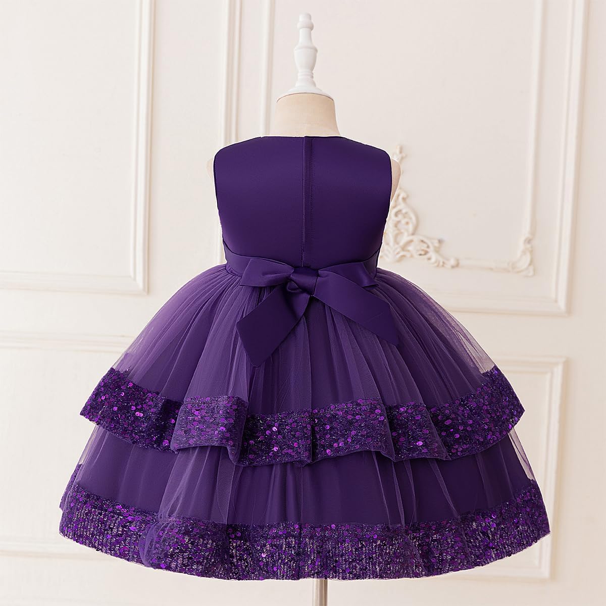 OBEEII Toddler Flower Girl Dress Wedding Prom Party Sparkle Sequin Tulle Dress Prom Princess Sleeveless Pageant Ball Gown