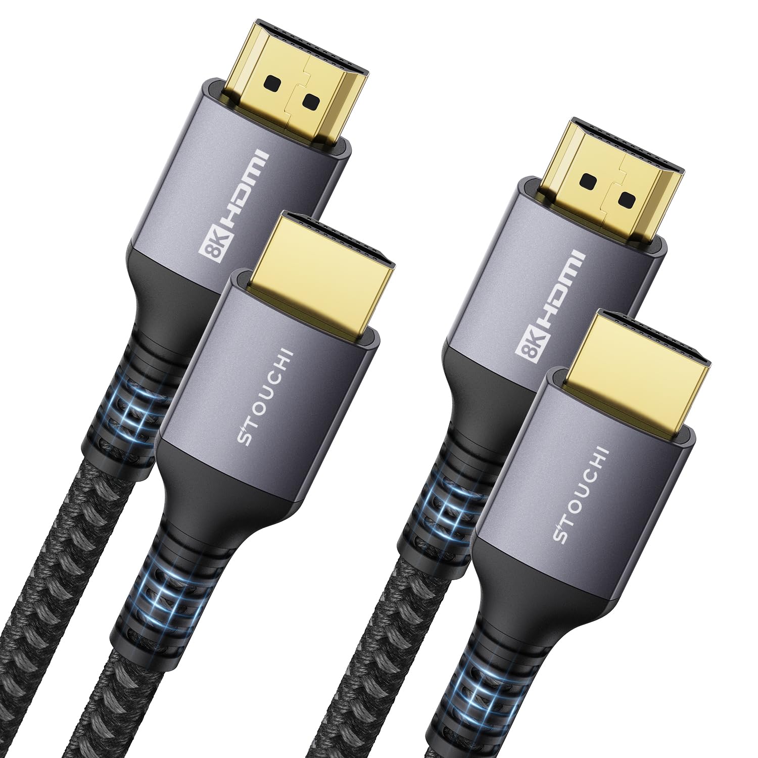 Stouchi 8K HDMI 2 1 Cable 8ft 2-Pack 48Gbps Ultra High Speed Cord for Gaming 4K120Hz Reduces Screen