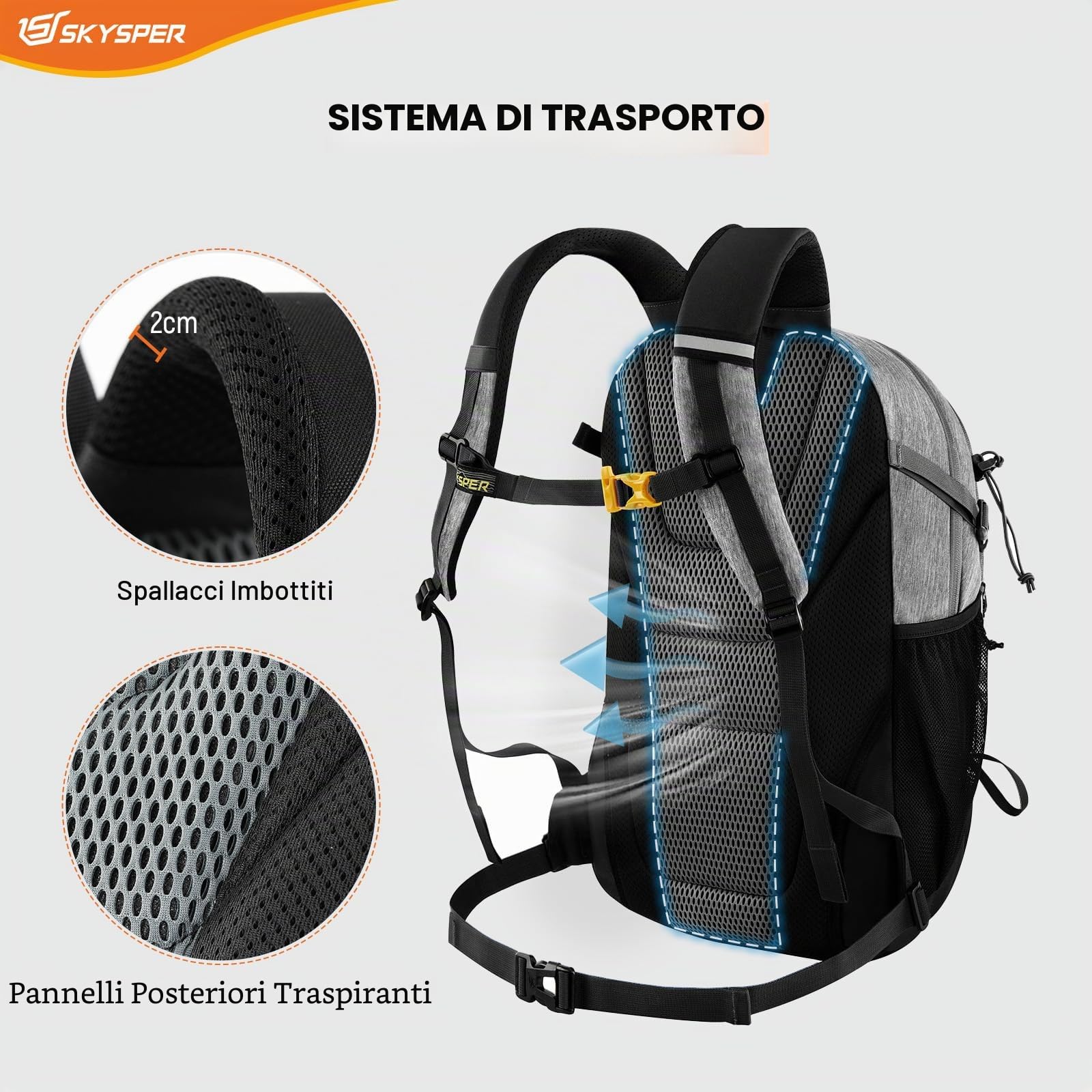 SKYSPER 30L Zaino da Hiking con Scomparto per le Scarpe Zaino Sportivo per Escursioni Viaggi Trekking