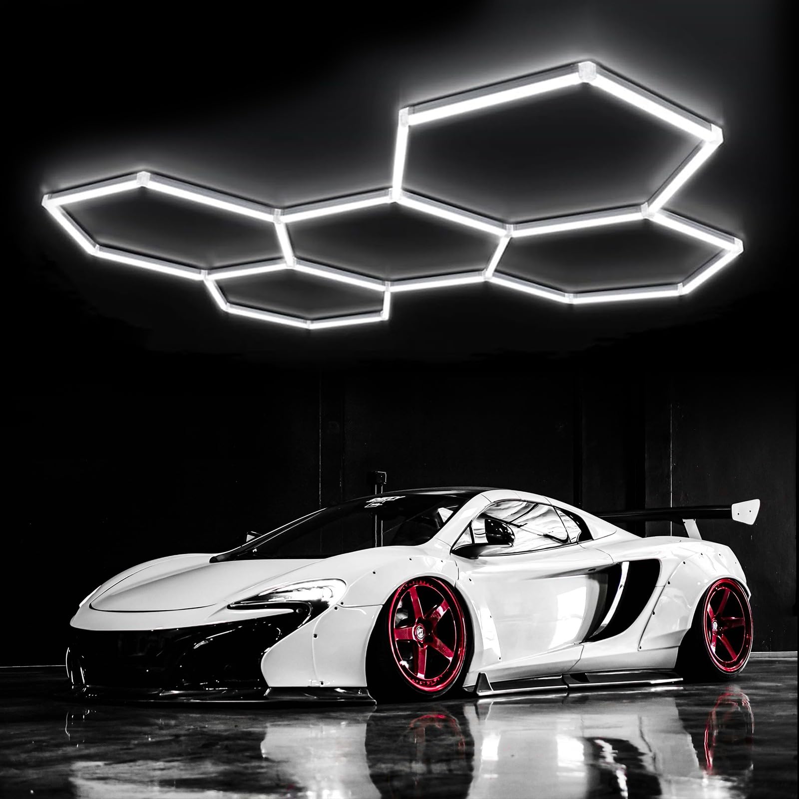 Gaoruto White Hexagon Led Garage Ceiling Light, 192W 6500K Grids Honeycomb Linkable Shop Lights For Warehouse Workshop Gym Basement Car Care Wash Room 5 Hex