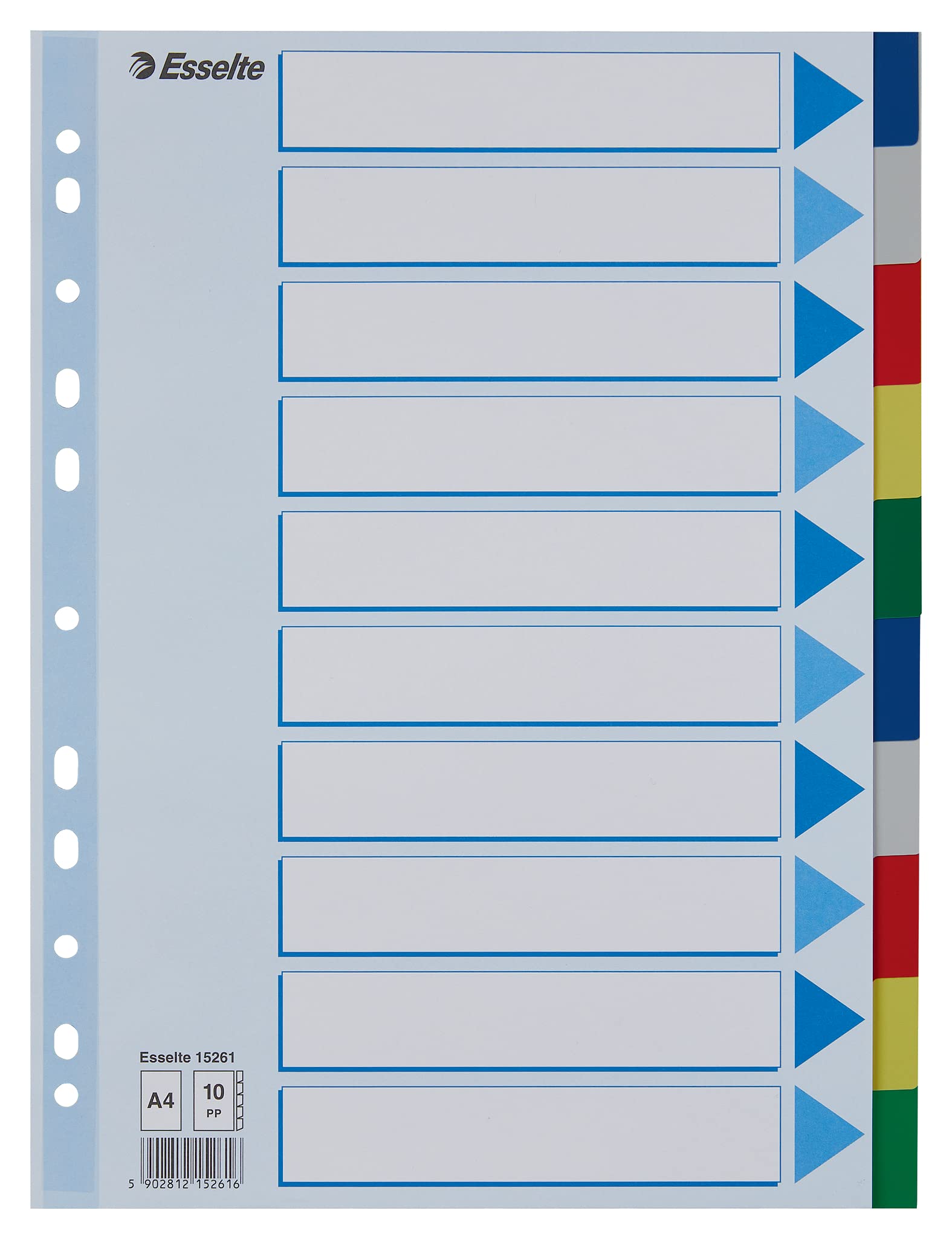 Esselte Divider A4 Polypropylene 10 Tabs Multicolour - Outer carton of
