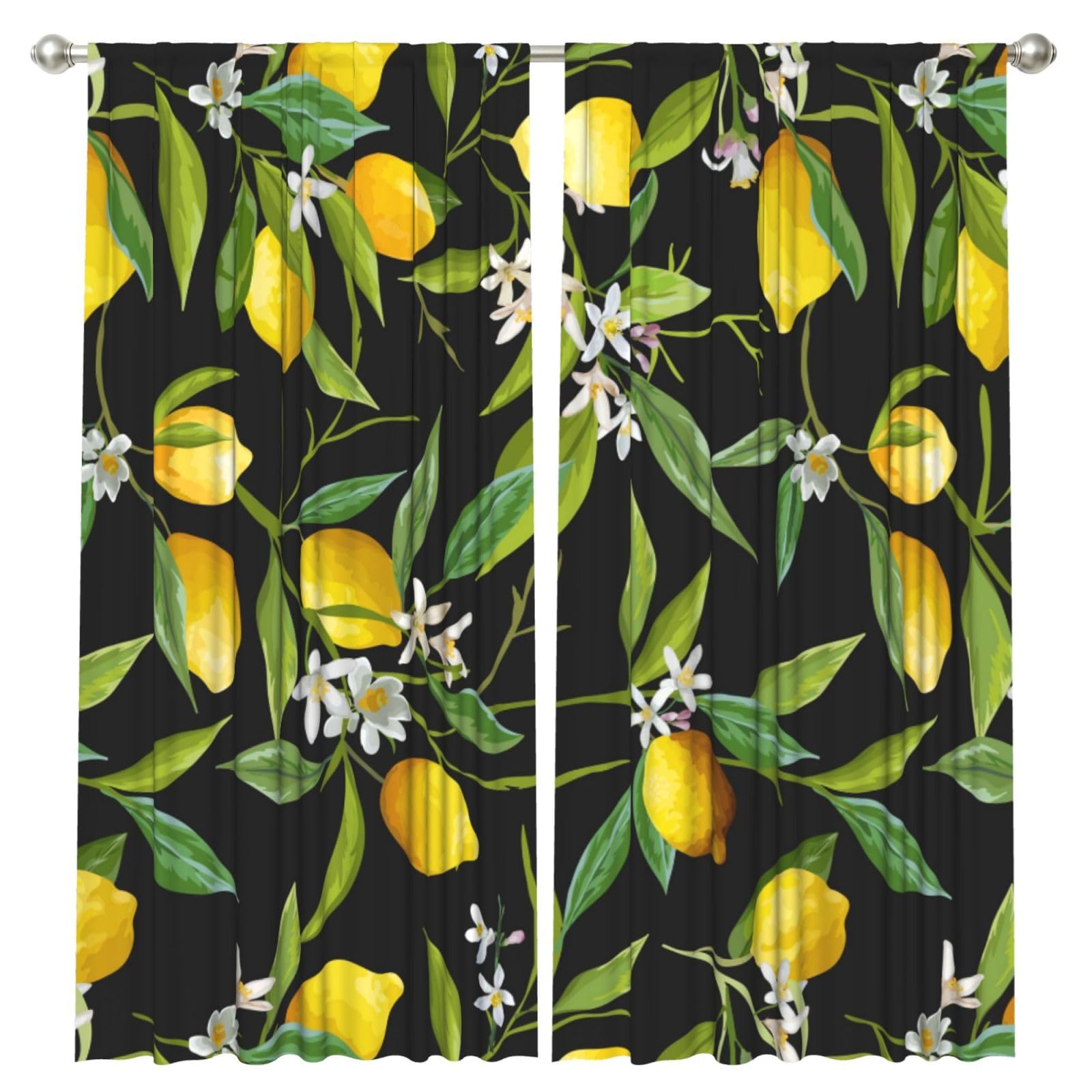 InOmak Lemon And Flower, 2 Panels Window Curtains 52 x 84 Inch Blackout Curtains for Living Room Bedroom