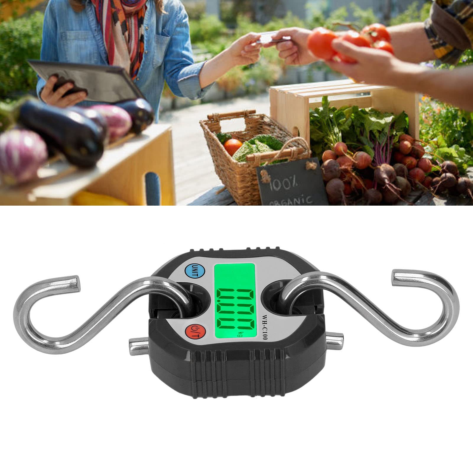 Báscula Colgante, Pantalla LCD Digital con Rango de Pesaje Dual de 0,2 a 150 Kg, Conversión Automática para Almacén, Equipaje, Pesca, Caza (Negro)