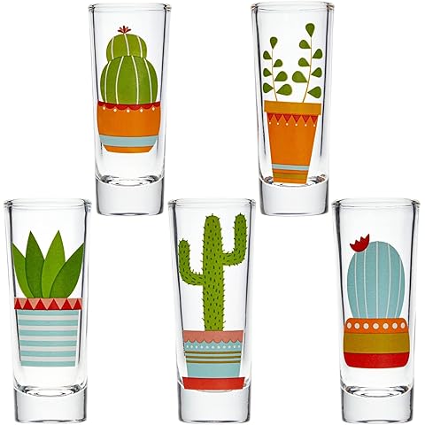 BLUE PANDA Shot Glasses Cactus Design - 5-Pack, 2 Oz, Multicolor - Tequila Shot Glasses for Whiskey