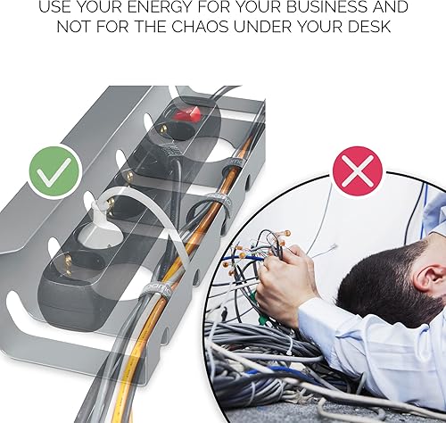 Miniatura 5 de PAMO Organización de cables debajo del escritorio para un fácil montaje debajo de la mesa I Juego de 3  con 10 bridas para cables I Organizador de