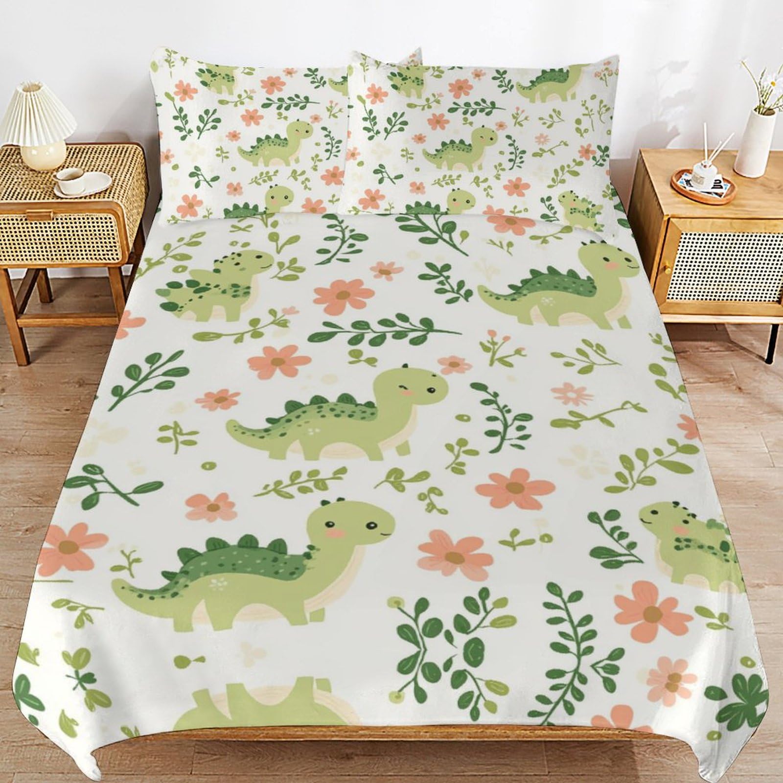 Parure de lit dinosaure 220 x 240 cm microfibre douce avec zip taies oreiller