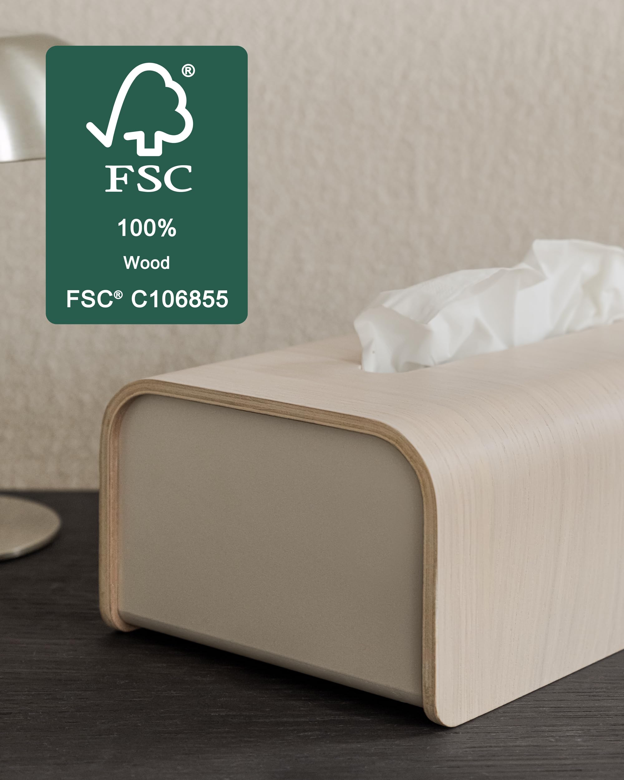 Kazai. Porta Fazzoletti 'Toke' | Impiallacciatura in Legno Massello, certificato FSC | Scatola Porta Fazzoletti Sostenibile in Design Scandinavo | Quercia, bianco