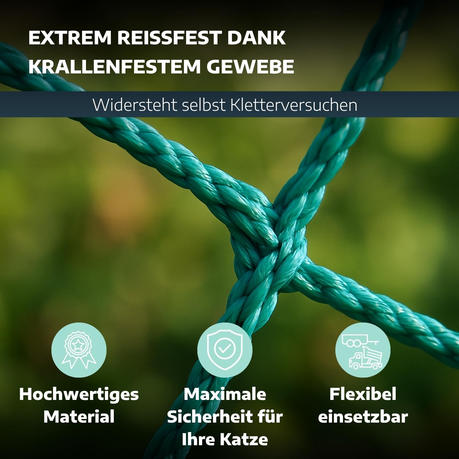 Katzennetz I 2,5 m x 4,5 m I Katzenschutz für Balkon mit 45 x 45 mm Maschenweite I extrem reißfestes & langlebiges Balkonnetz für Katzen mit 4 mm Materialstärke & 9 mm Randstärke