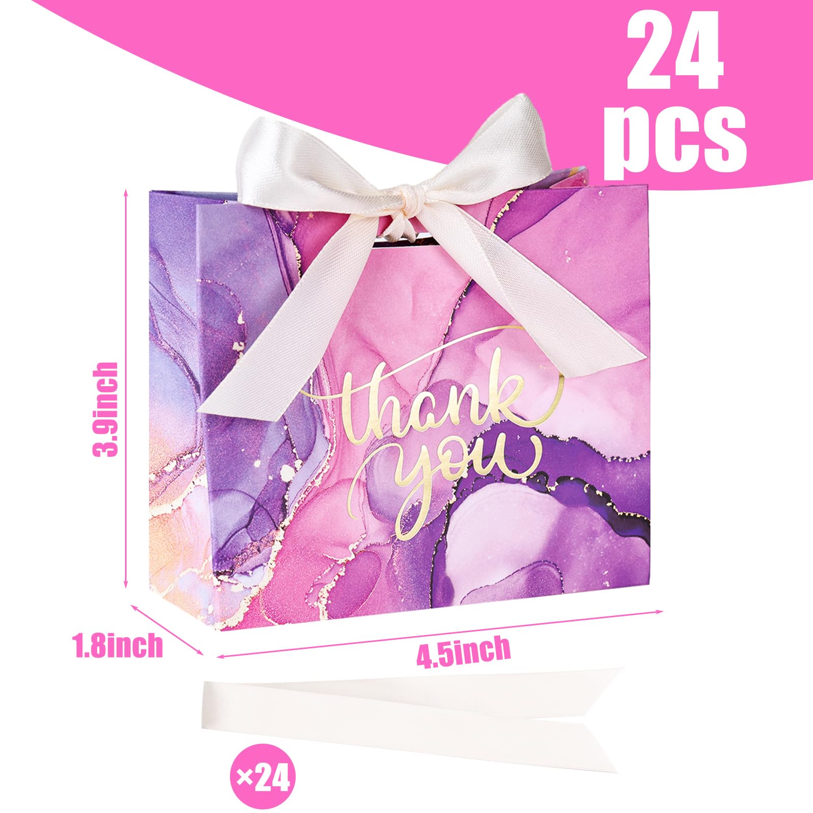 VGOODALL 24PCS Thank You Gift Bags, 4.5x3.9x1.8Inches Mini Party Favor Bags Purple Treat Boxes with Bow Ribbon for Wedding Bridal Baby Shower Birthday Party