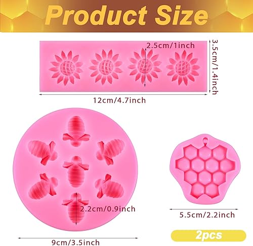 Miniatura 2 de 4 moldes de silicona de abeja de panal, moldes de abeja de fondant rosa, moldes de girasol y abeja para fiesta de cumpleaños, decoración de