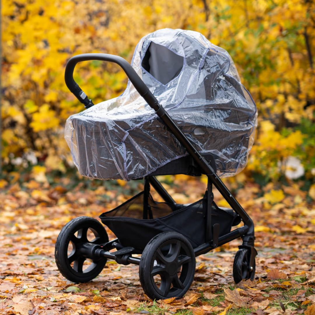 Universal Rain Cover for Pram Carrycot (e.g. Hauck, Joie, ABC-Design etc.) | Air Circulating, Water Resistant and Durable Baby Protection Rain Shield (PVC-Free) - Grey
