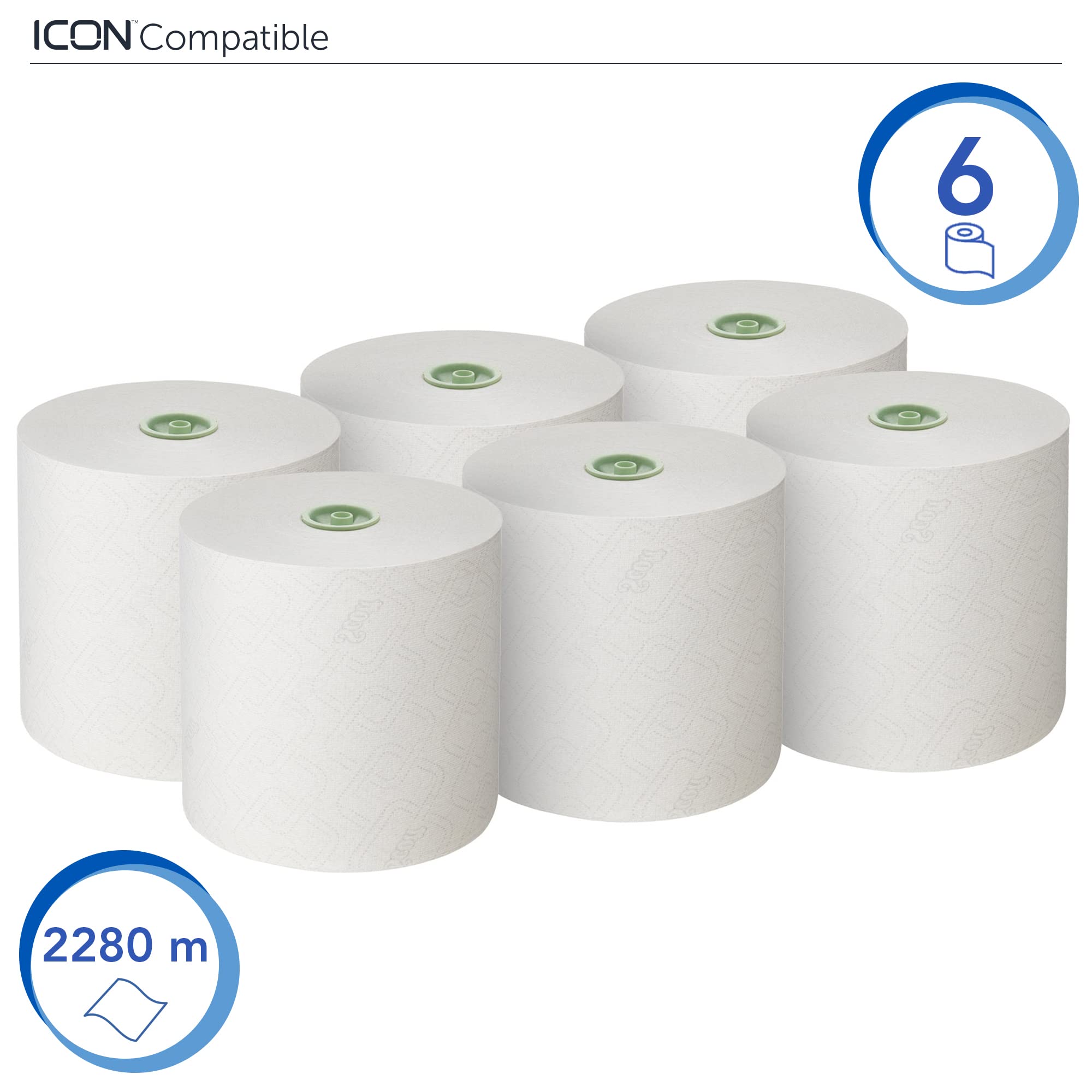 Scott Essential 6638 ręcznik papierowy E-Roll z dużą rolką – 6 x 380 m białych ręczników papierowych (łącznie 2280 m)