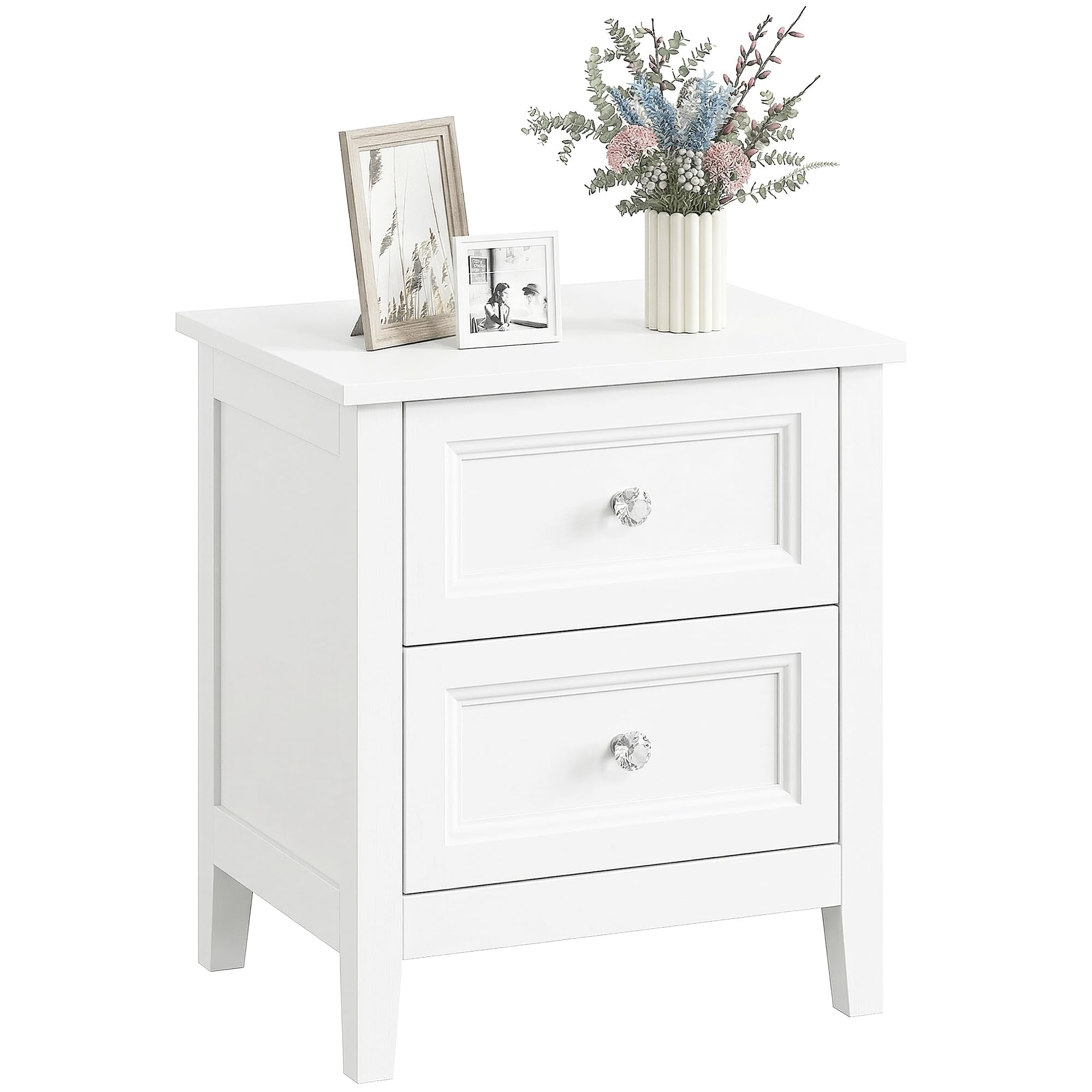 HOMCOM Modern Bedside Table with 2 Drawers, Side Table with Smooth Slides, Bedside Cabinet for Bedroom, Living Room, White