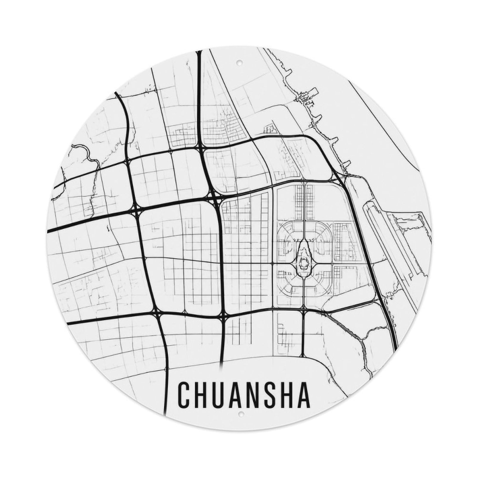 Okngb Style Landmark Badge Shanghai Chuansha Street Clean Layout Metal Tin Sign Plaque Wall Decor For Cafe, Man Cave, Club Bar, Office, Home Garden Round Metal Poster 8X8inch