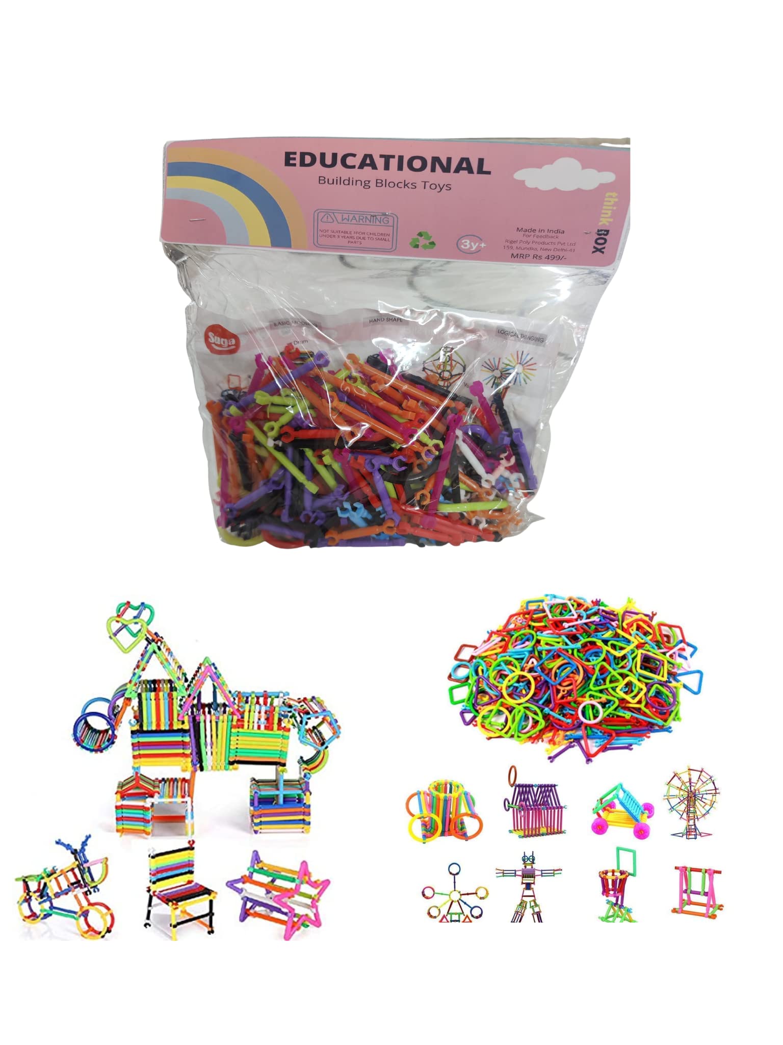 thinkbox Educational Building Stick Blocks for Kids(300+Sticks)