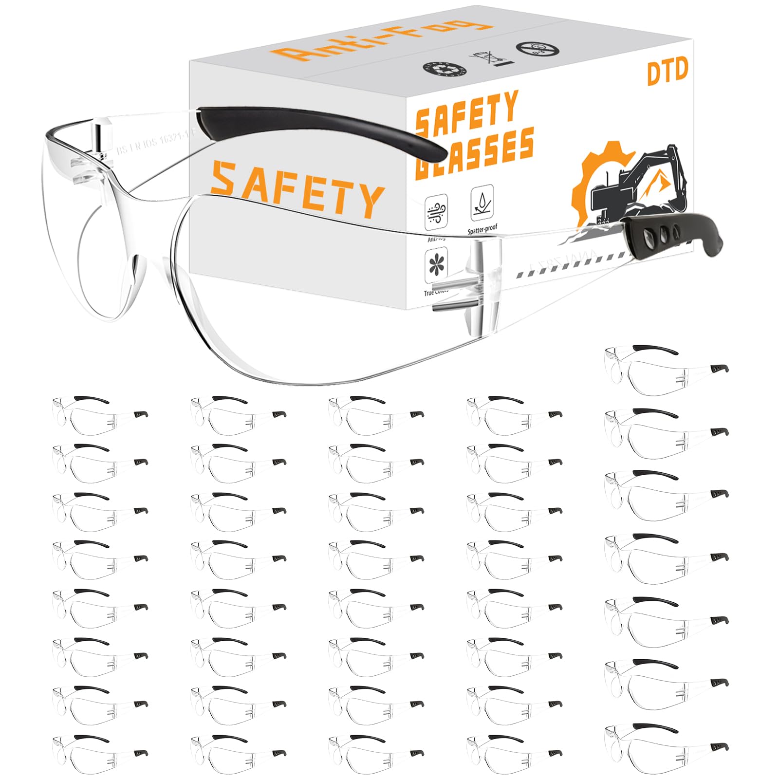 DTD Clear Safety Glasses for men Anti Fog Impact Resistant PPE Glasses 40pc