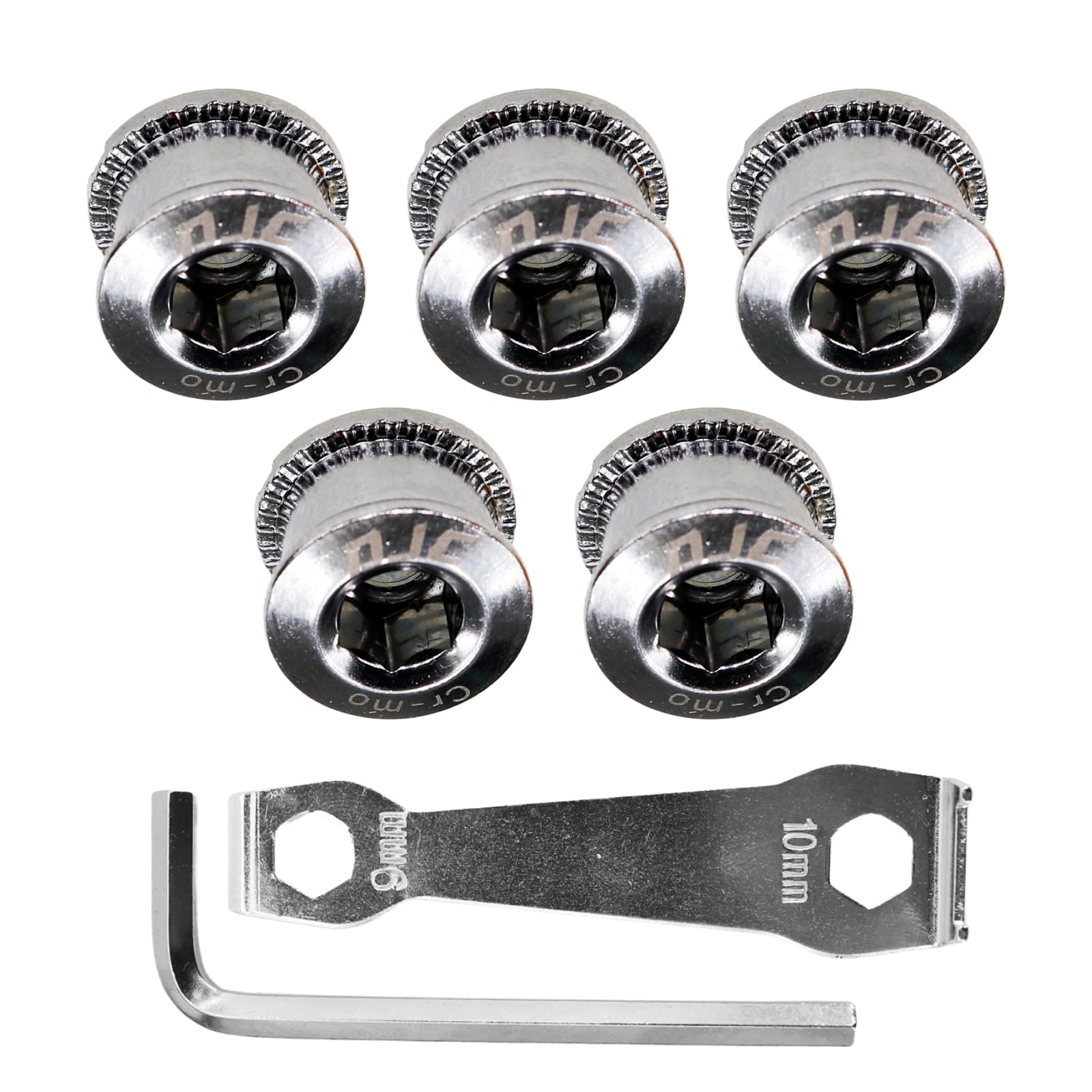 DJC Bike Chainring Steel Bolts for Single and Double Chainring M8 Road Bike MTB,with M5 Hex Wrench and Install Tool Wrench (Steel, Single Chainring Bolts)
