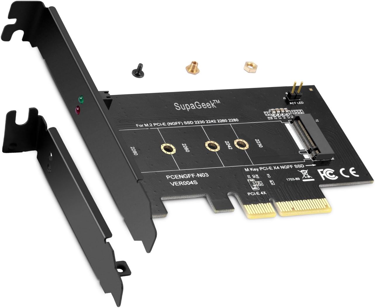 M.2 NVMe SSD to PCIe x4 Adapter Card, Supports M-Key M2 NGFF NVMe SSDs 2280, 2260, 2242, 2230, Upgrades Desktop Solid State Drives