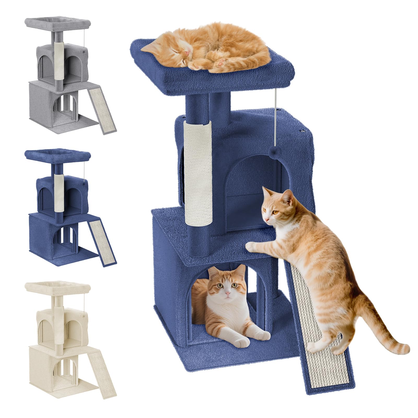 ACXIN Árbol rascador para gatos estable con cueva para gatos, columnas para rascar, juguetes de pelota y plataformas, casa para gatos, árbol de escalada para gatos, altura 93 cm, tipo C, color gris