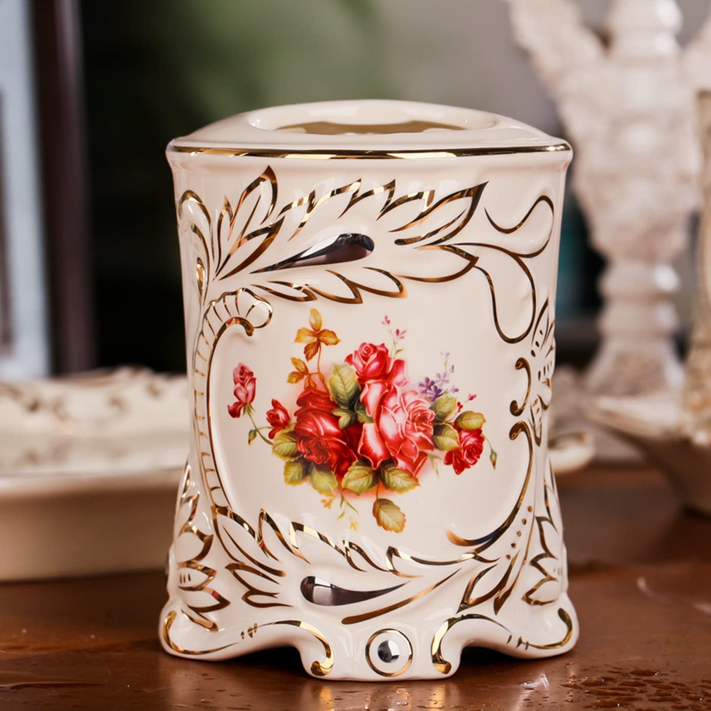 Set di Accessori per Il Bagno, Kit di Decorazioni per Piano di Lavoro in Ceramica squisita, 5 Pezzi Include Dispenser per lozioni, portaspazzolino, 2 Bicchieri, portasap