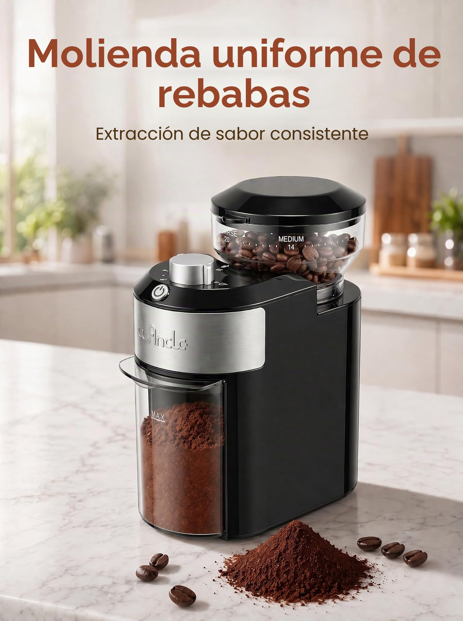 Wancle Macinacaffè – Macinacaffè elettrico regolabile con 28 livelli di macinatura - macinatura precisa per 2-12 tazze - Per Espresso, caffè filtro e French Press, 220V