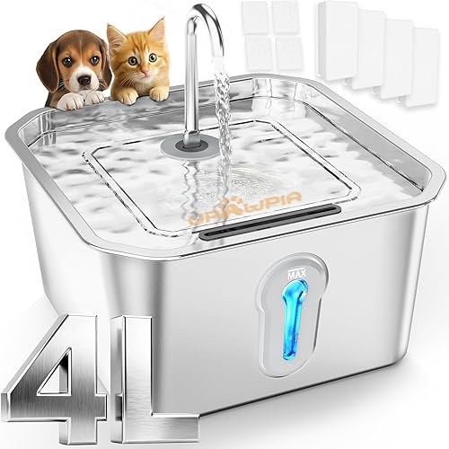 Fuente de agua para gatos de acero inoxidable de 135 oz4 L, fuente de agua para mascotas, mascotas, perros, animales pequeños, dispensador
