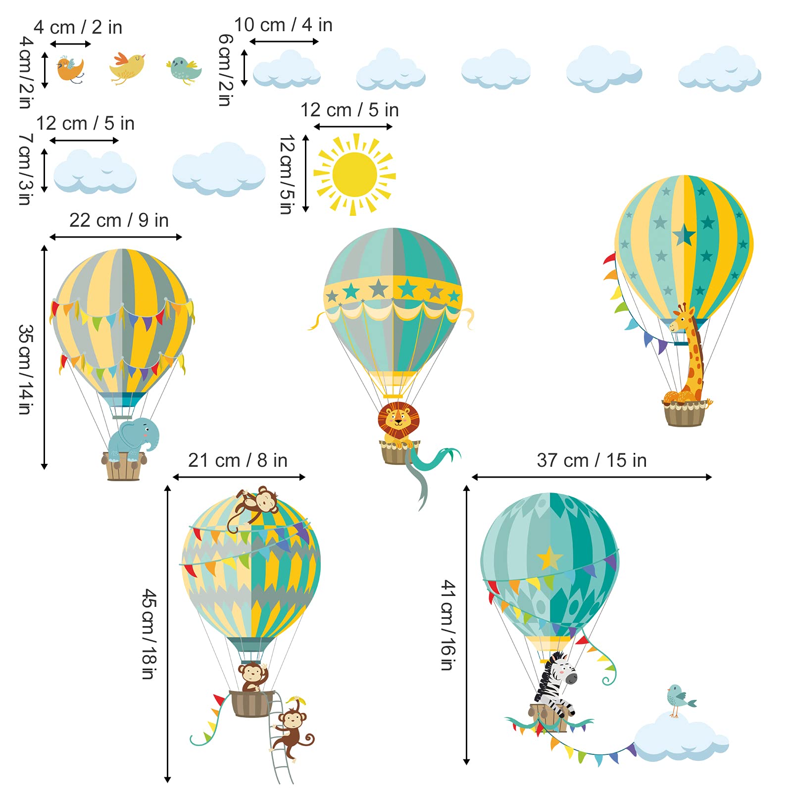 decalmile Hete Lucht Ballonnen Muurstickers Wolken Sterren Kinderen Muurtattoo Baby Kinderkamer Slaapkamer Woonkamer Wanddecoratie