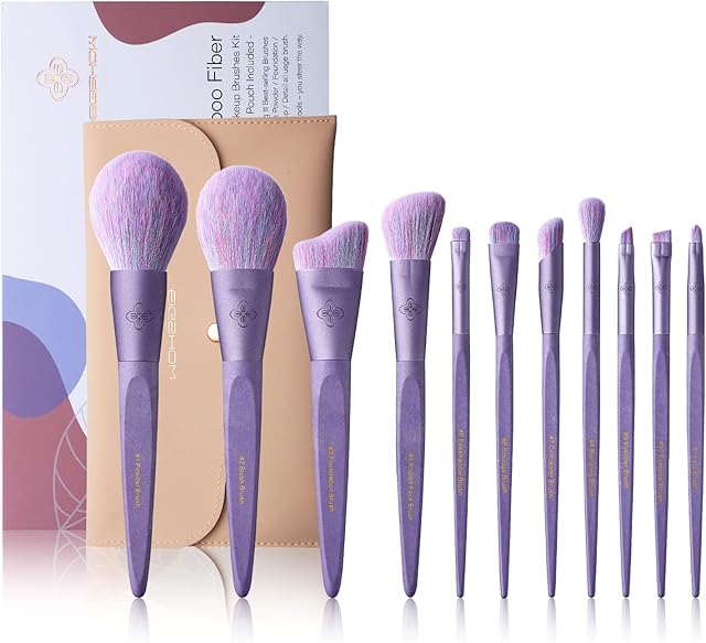Makeup Brushes Set EIGSHOW Fiber 11pcs Professional Makeup Brush Kit, Cruelty-Free Bamboo Synthetic Fiber Bristles Cosmetics Brushes Sets with Gift Box and Brush Bag for Women and Girls (Mist Purple)