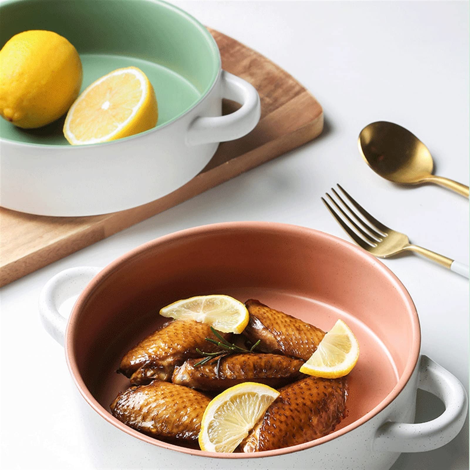 Talerz obiadowy Podwójny uchwyt ceramiczne płyty obiadowe Chińskie zabytkowe porcelanowe ręcznie robiona płyta obiadowa 9.6 "talerz sałatkowy mikrofal/lodówka Naczynia Talerze (Color : A)