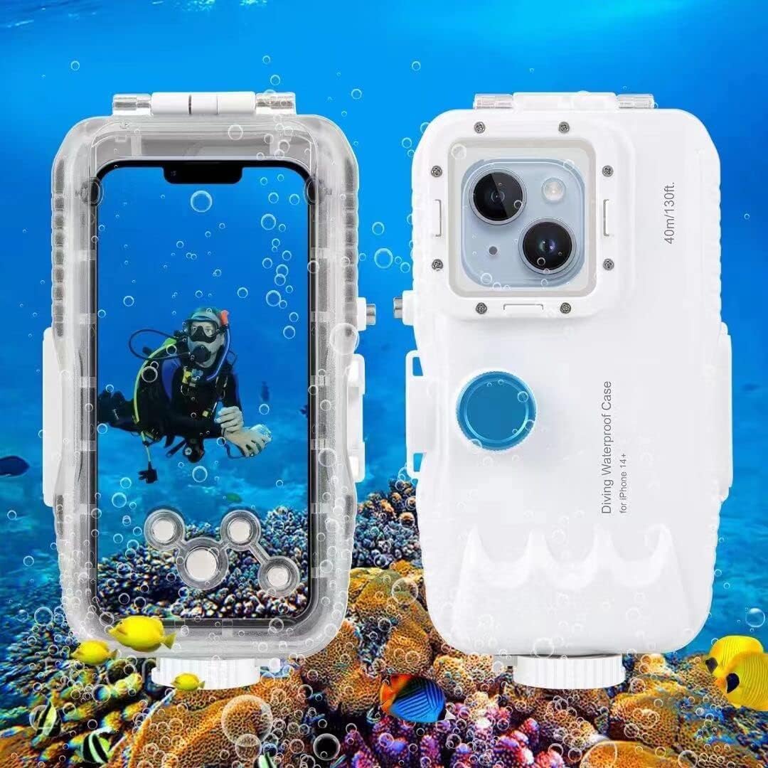 Mixneer Diving Case Designed for iPhone 16/15/14/13/12 Pro Max Plus Pro Underwater Phone Case [40m/130ft] Surfing Swimming Snorkeling Photo Video Waterproof Housing Case (iPhone 14 Plus)