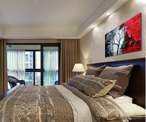 Miniatura 8 de Wieco Art - Lienzo de reproducción de pinturas al óleo moderno para decoración de pared arte de pared con 3 paneles diseño abstracto de árbol de