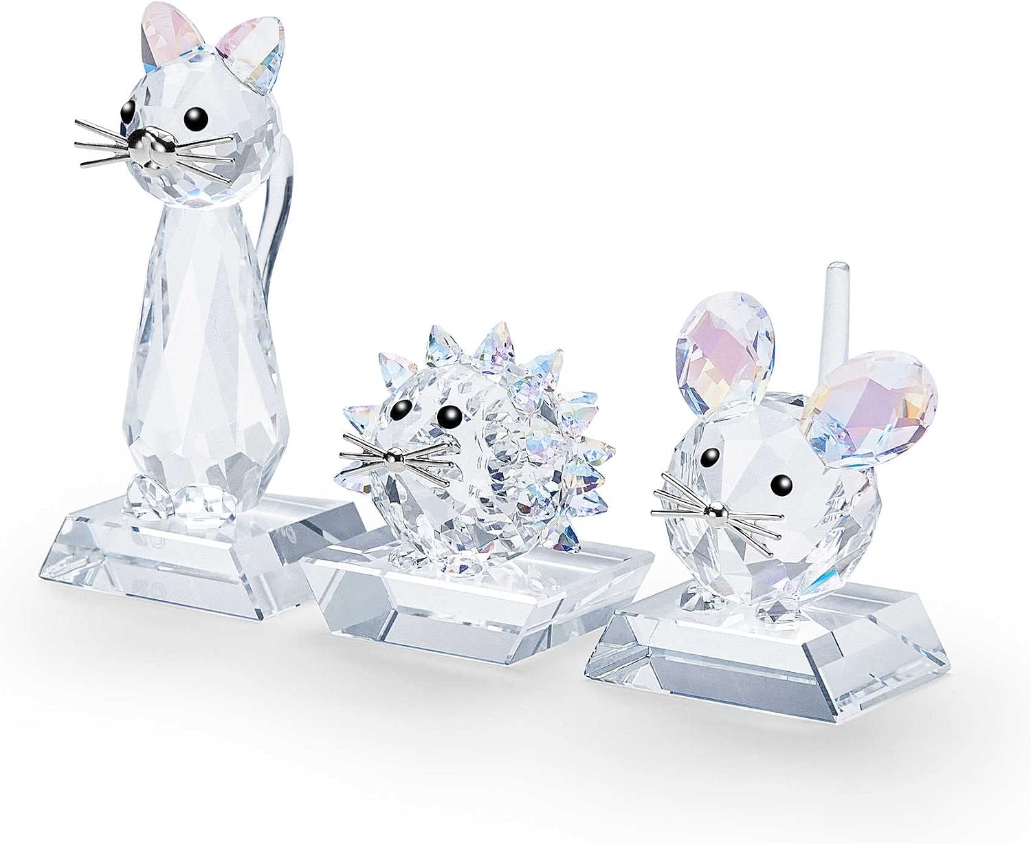 SWAROVSKI Collectable Figurine, Limited Edition 2020, Cat, Mouse, and Hedgehog Set, Clear Crystal