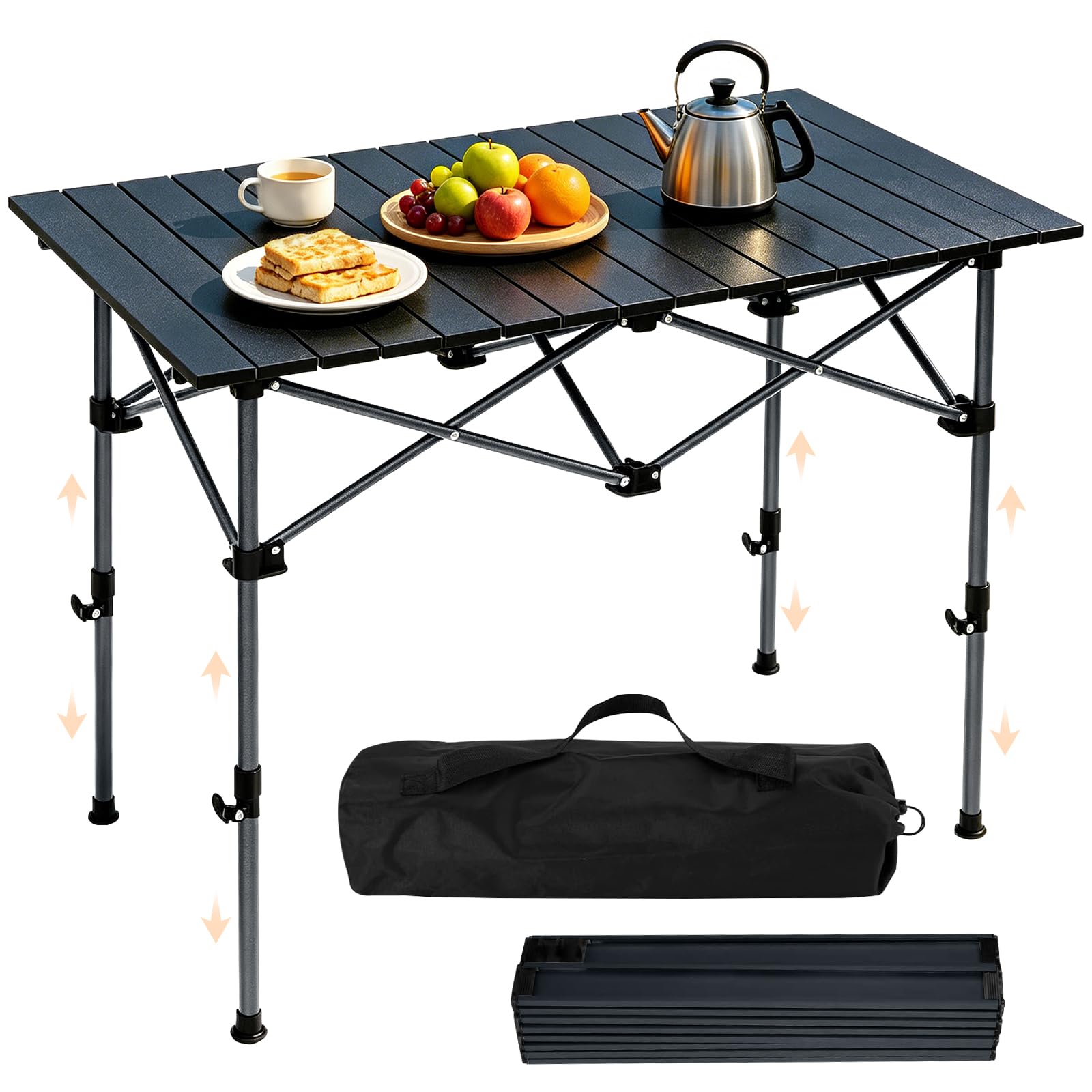Tavolo da Campeggio Pieghevole 95 x 55 cm, Tavolino Portatile Pieghevole Altezza Regolabile 50-80 cm, Peso Massimo 60 kg da Giardino Picnic Barbecue Pesca