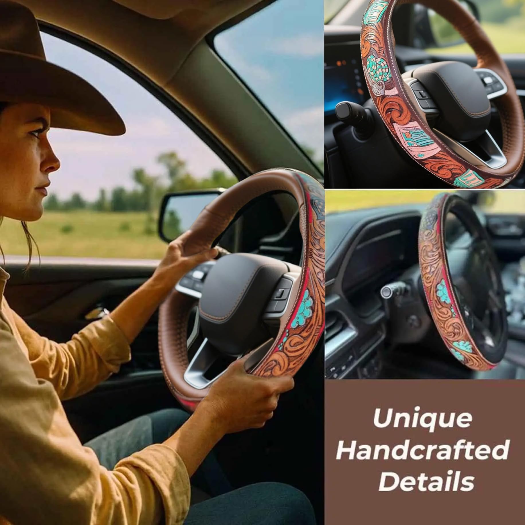 1 funda para volante de cuero, 15 fundas antideslizantes de cuero para volante, agarre transpirable de PU para una conducción segura y cómoda, estilo 1.