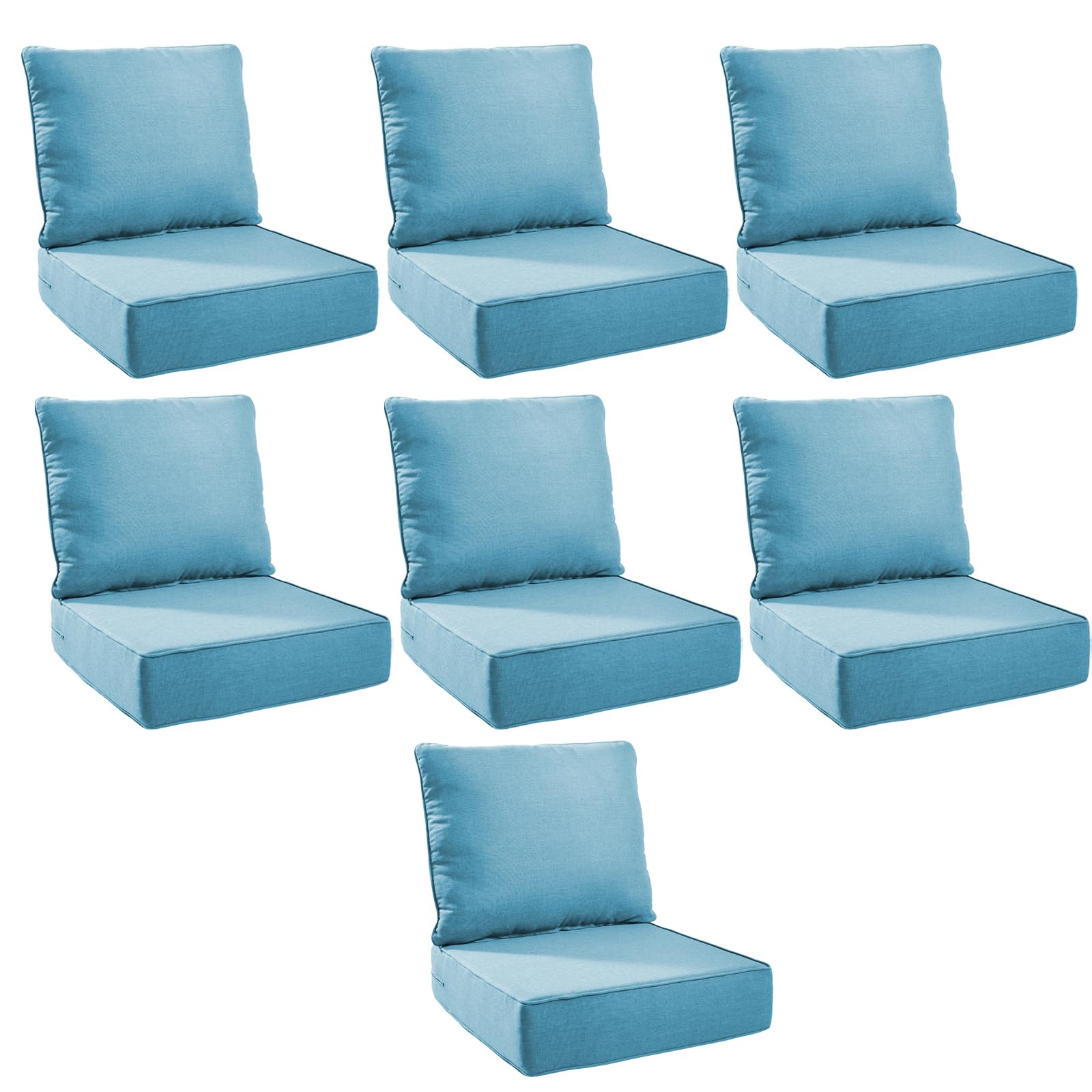 Outdoor Cushion Set for Patio Furniture, UV Resistant, Water Resistant - 6 Inch Thick Foam Garden Cushions – 22x24 Inch Patio Seat Covers for Chair/Sofa/Couch | Light Blue | 7-Pack |