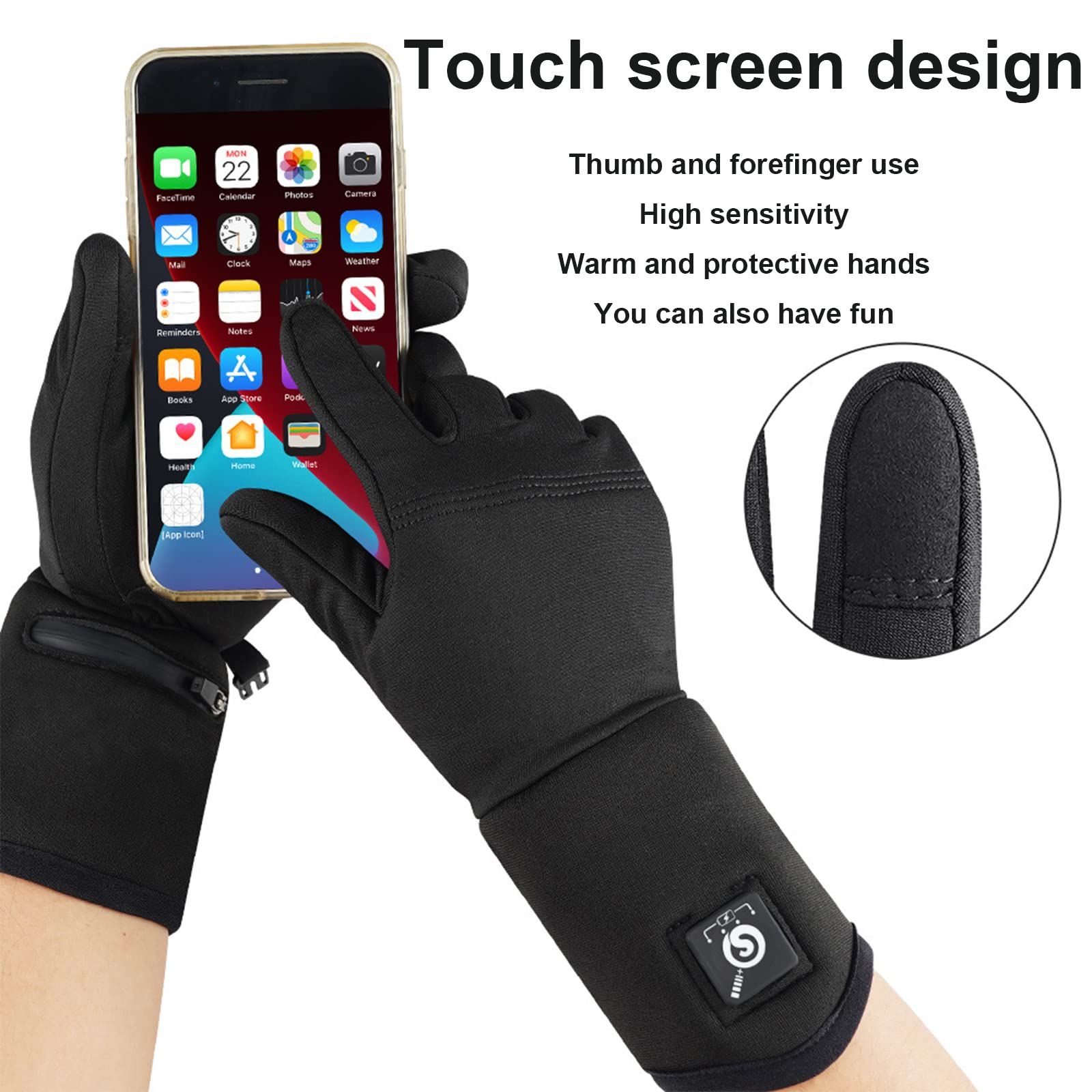 Gants Chauffants Chauds d'hiver Sports de Plein Air Chauffage Électrique Cyclisme Ski Alpinisme Gants à Écran Tactile Contrôle Intelligent de la Température,Red,S(16CM)