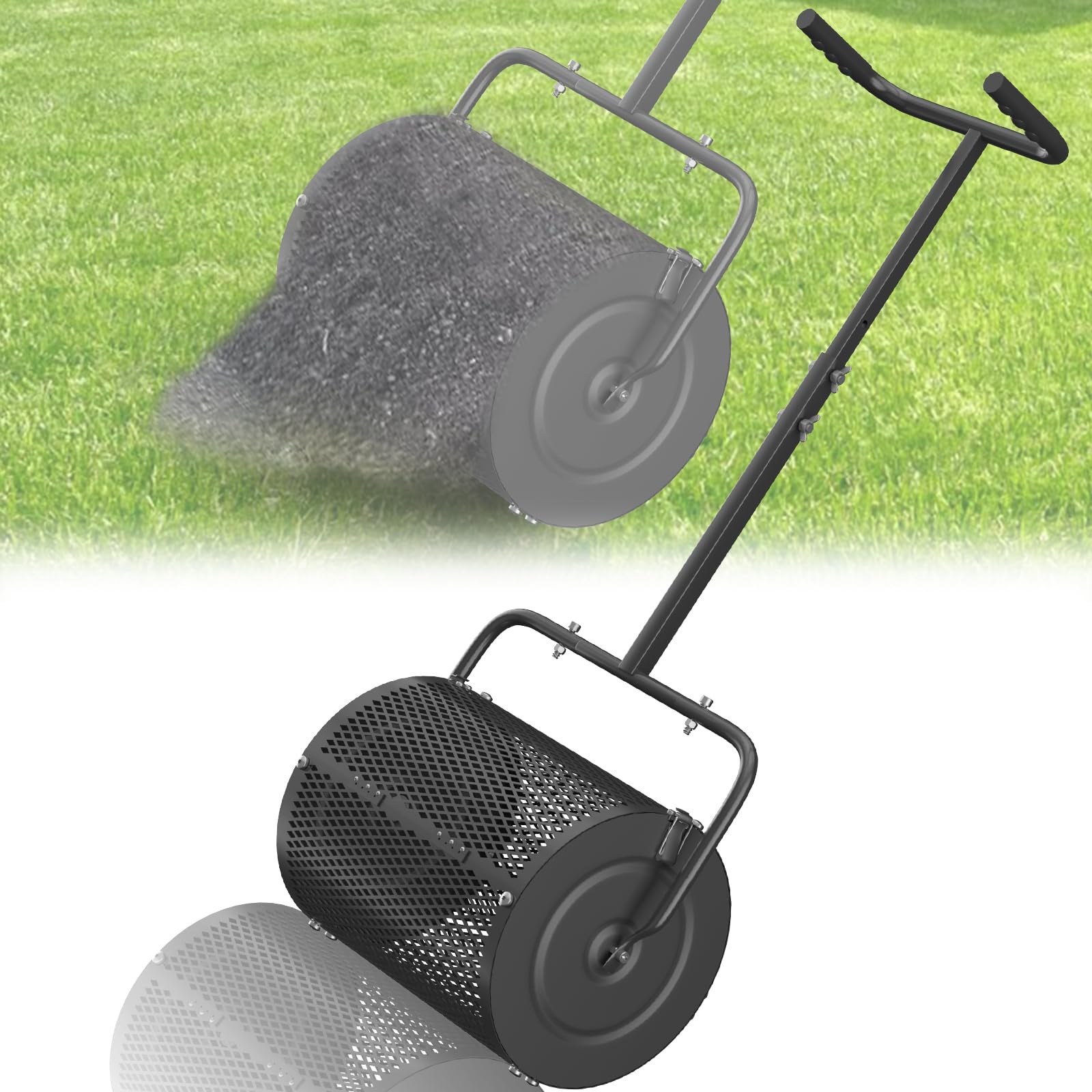 Compost Spreader for Lawn,16.5 Inch Fertilizer Spreader with Adjustable Double Handle Grass Seed Spreader for Planting Seeding Heavy Duty Metal Mesh Grass Seed Spreader for Lawn