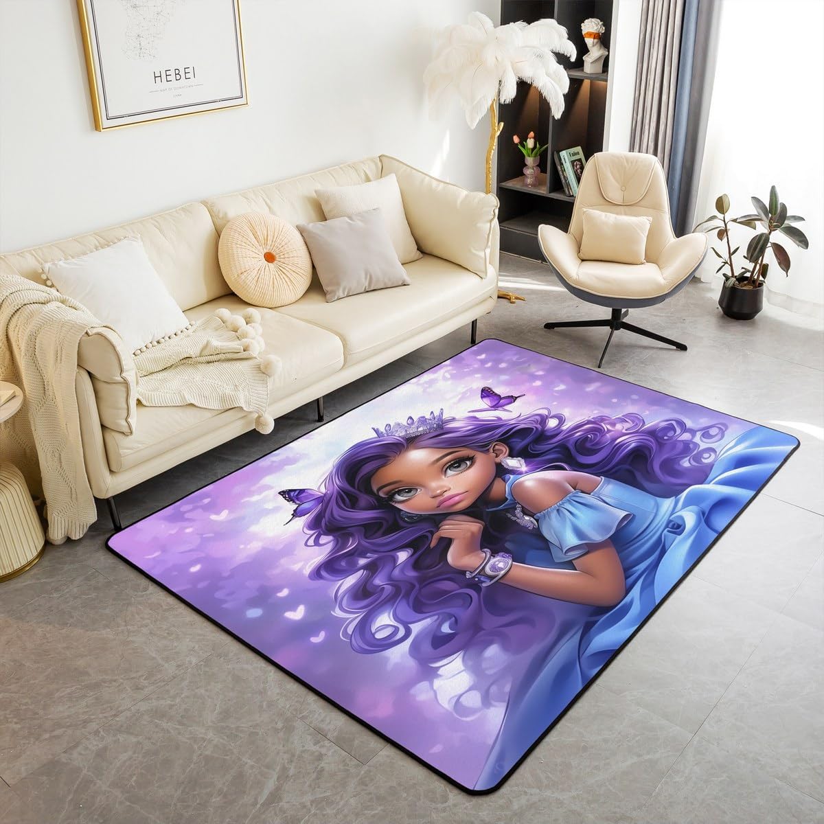 Erosebridal Black Girls Magic Area Rug 4'11" x 3'3" for Bedroom Living Room Playroom,African American Carpet,Princess with Wings Decorative Rug,Rainbow Indoor Floor Mat Non Slip
